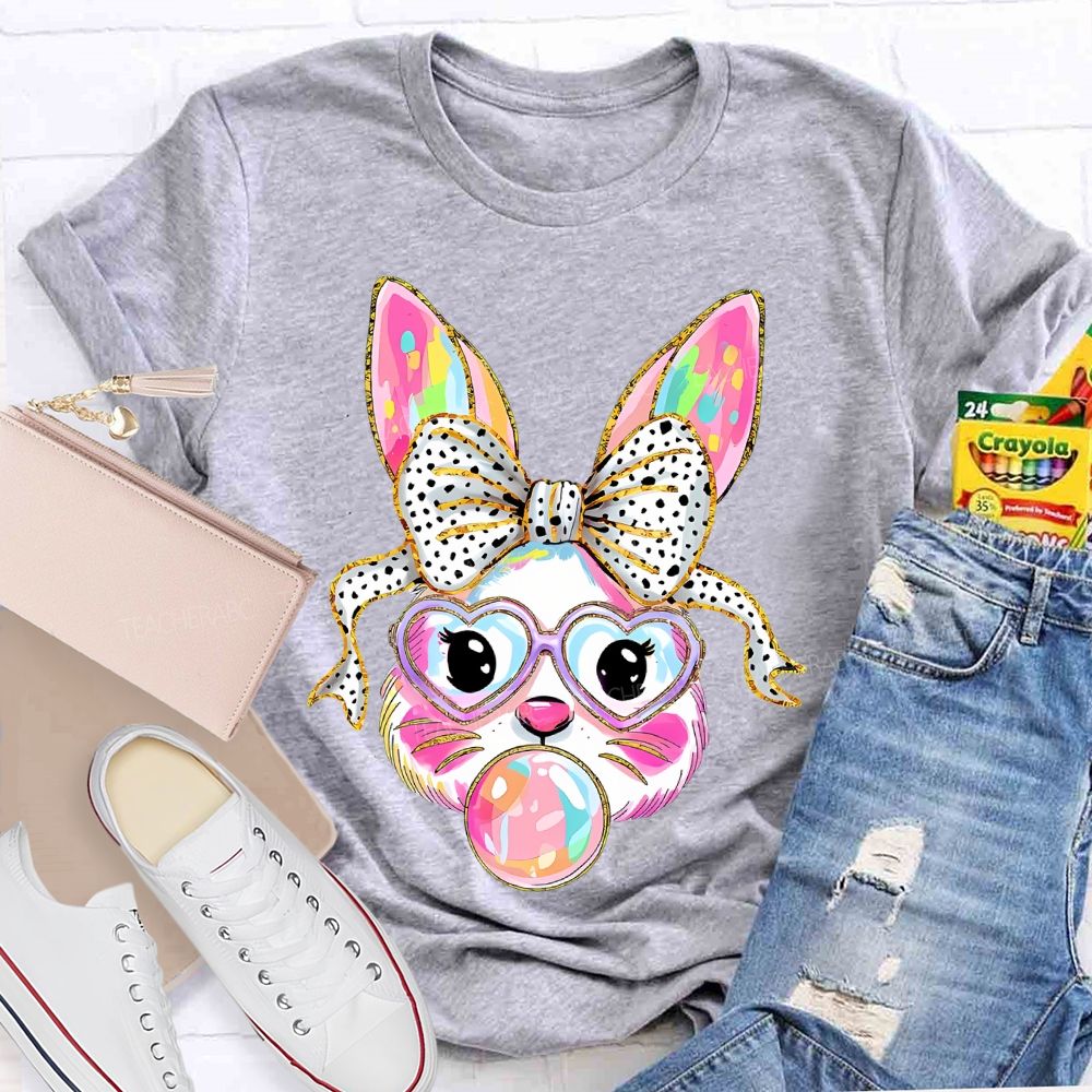 Colorful Bunny Graphic Teacher T-shirt