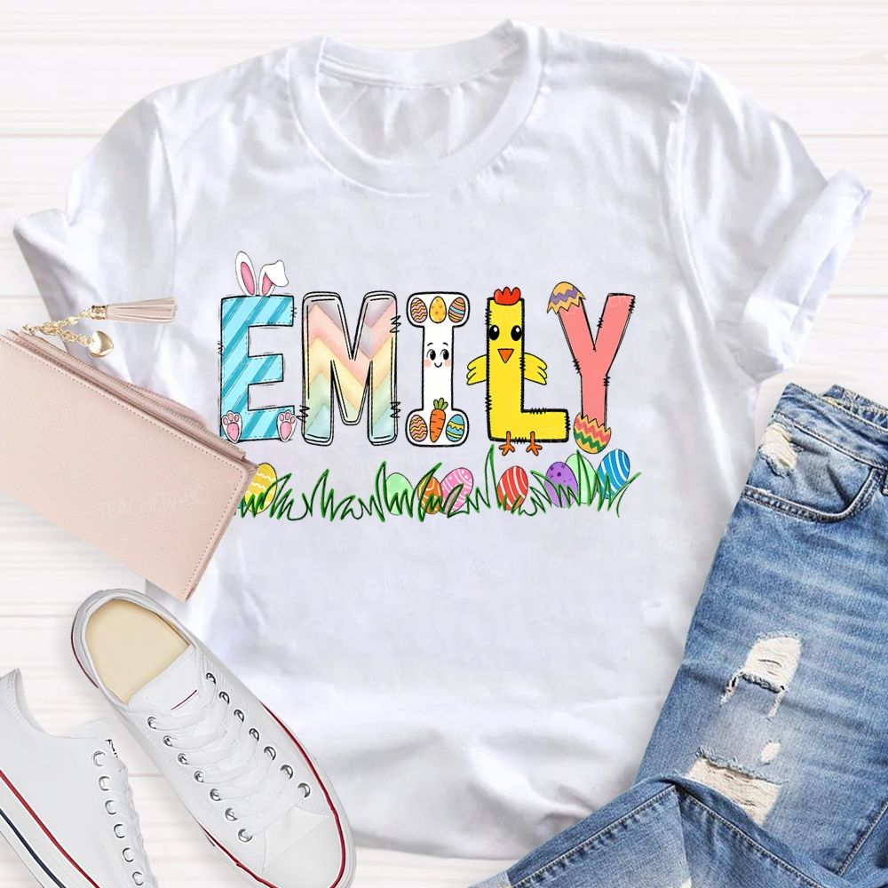 Personalized Name Easter Egg Bunny Graphics Teacher T-shirt