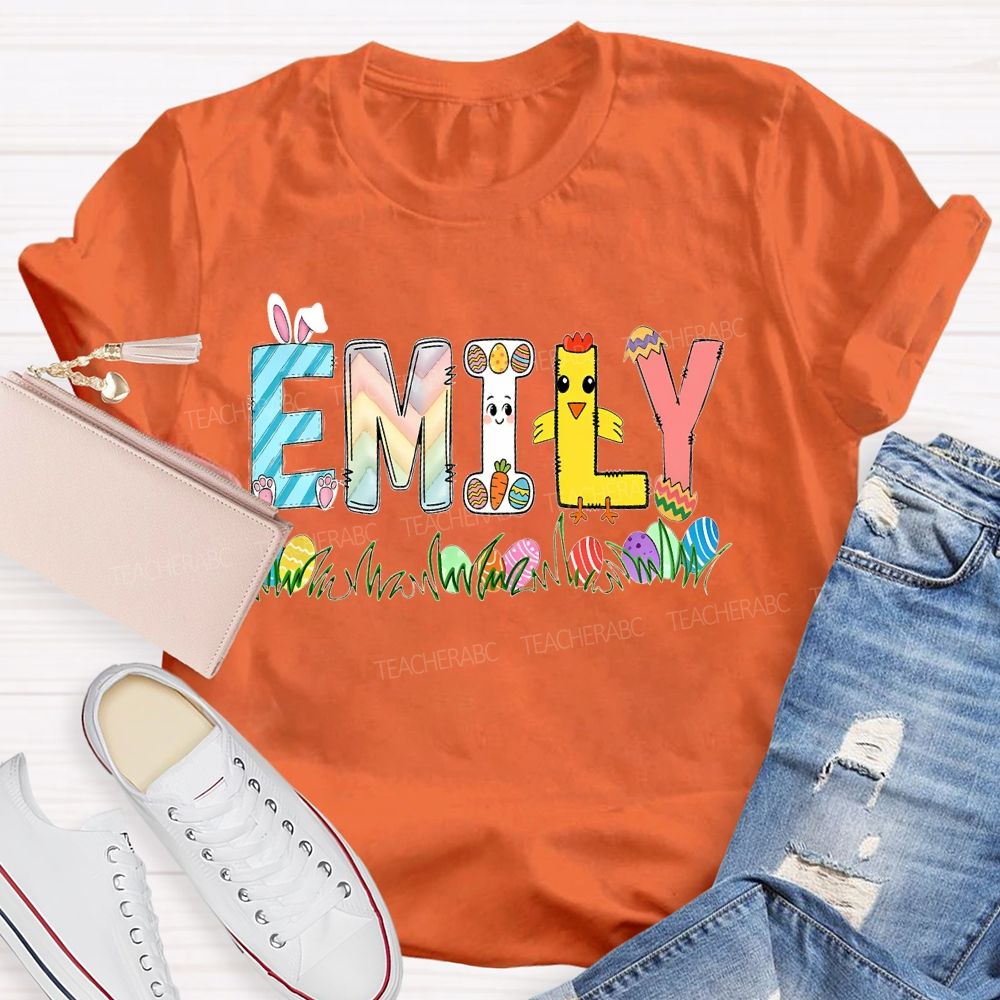 Personalized Name Easter Egg Bunny Graphics Teacher T-shirt