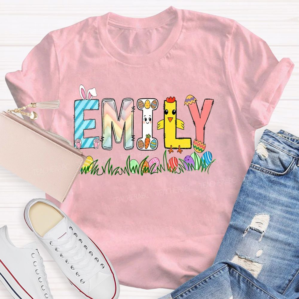 Personalized Name Easter Egg Bunny Graphics Teacher T-shirt