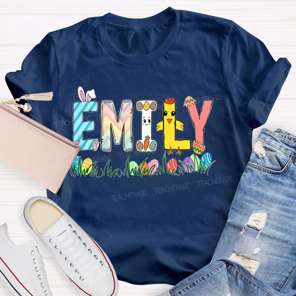 Personalized Name Easter Egg Bunny Graphics Teacher T-shirt