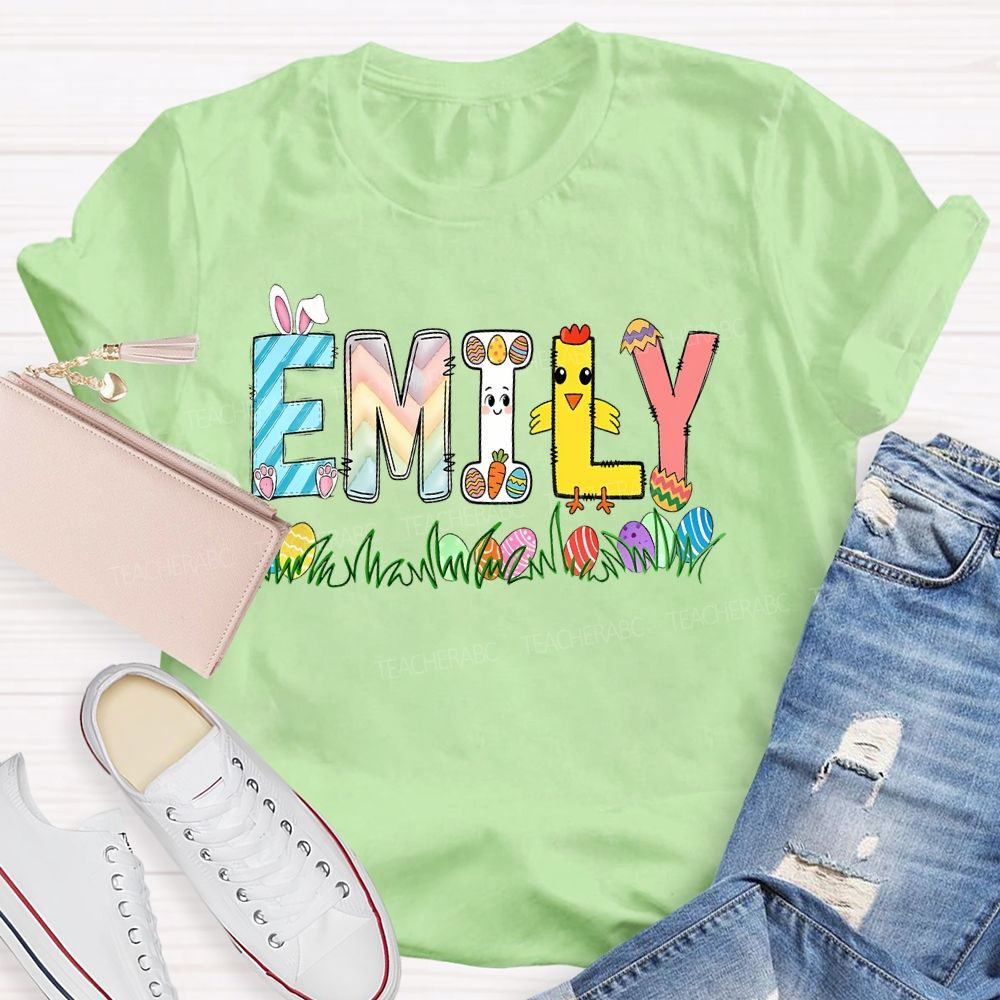 Personalized Name Easter Egg Bunny Graphics Teacher T-shirt