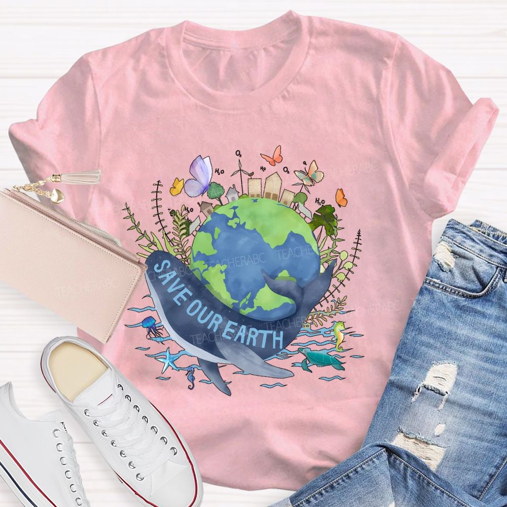 Save Our Earth Butterfly Teacher T-shirt