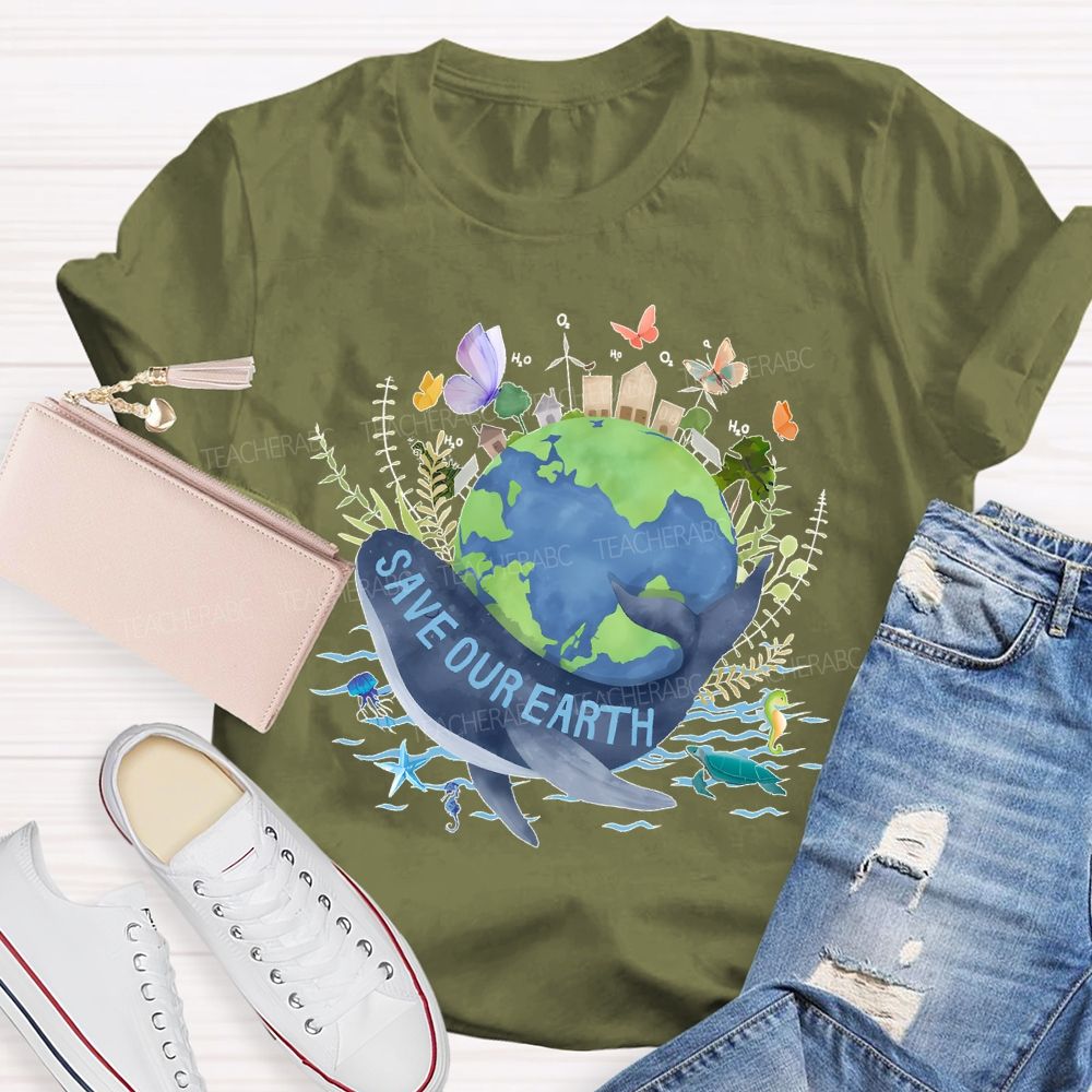 Save Our Earth Butterfly Teacher T-shirt