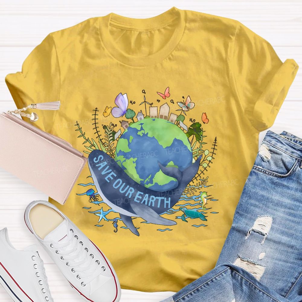 Save Our Earth Butterfly Teacher T-shirt