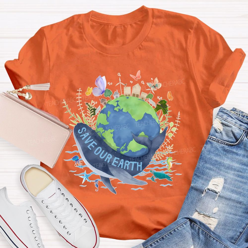 Save Our Earth Butterfly Teacher T-shirt