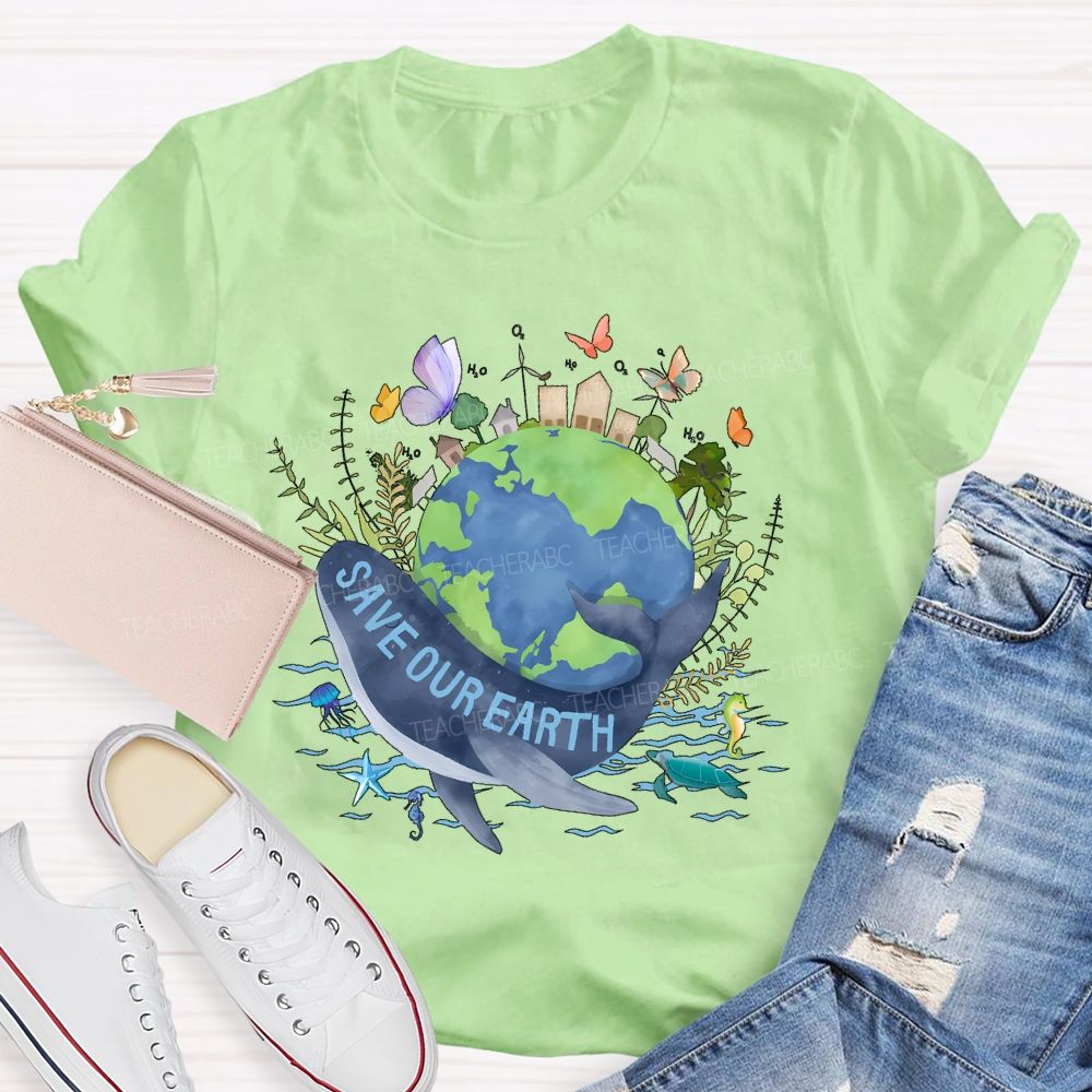 Save Our Earth Butterfly Teacher T-shirt