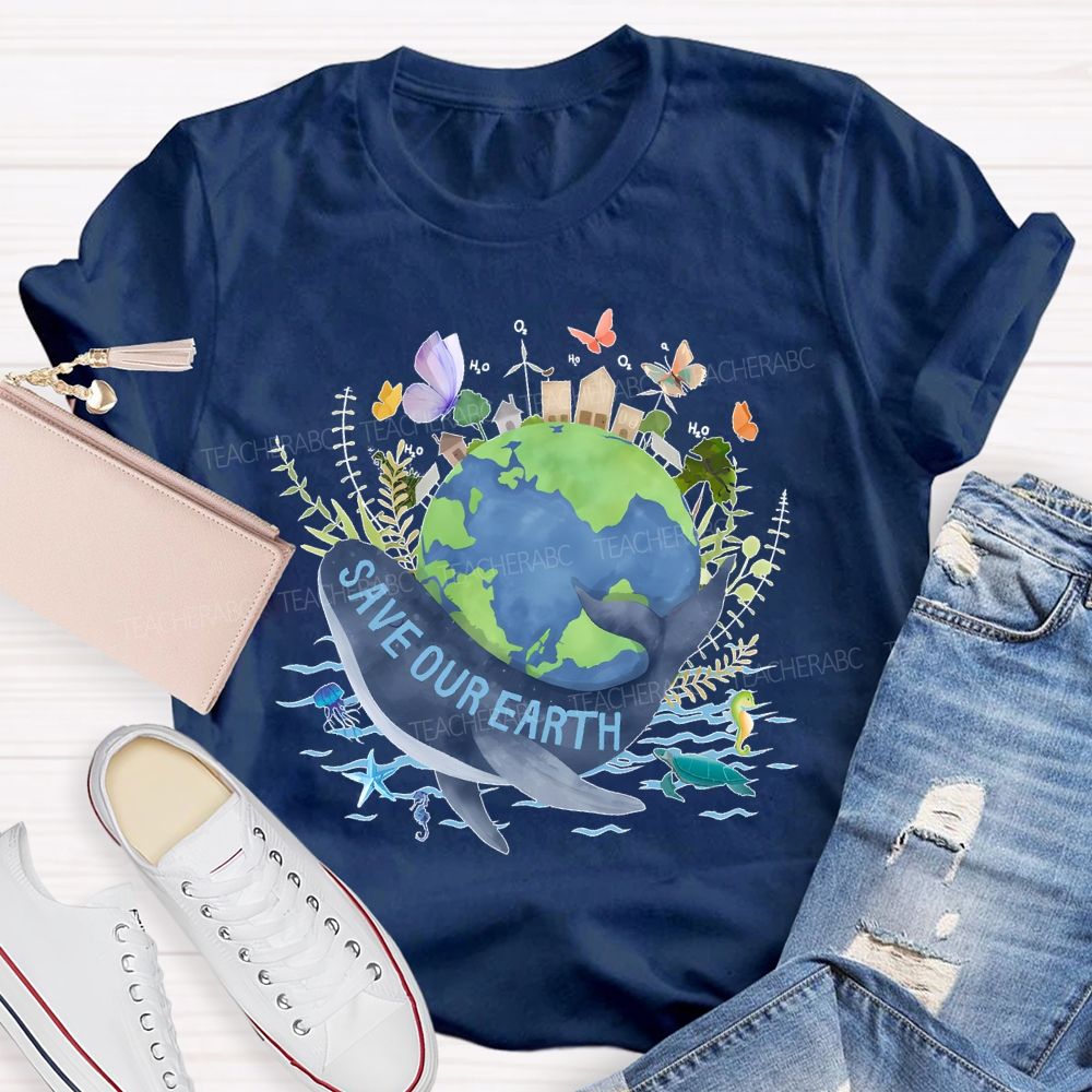 Save Our Earth Butterfly Teacher T-shirt