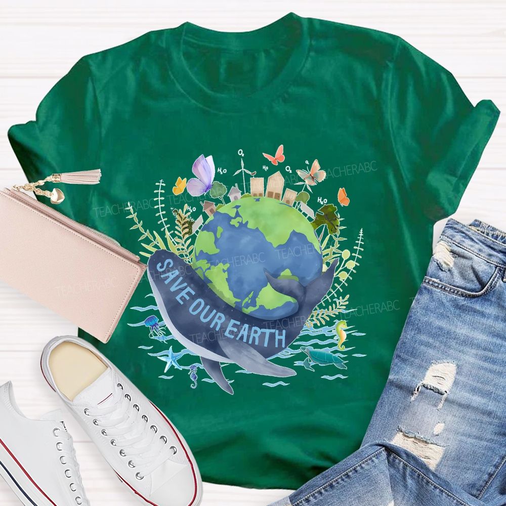 Save Our Earth Butterfly Teacher T-shirt