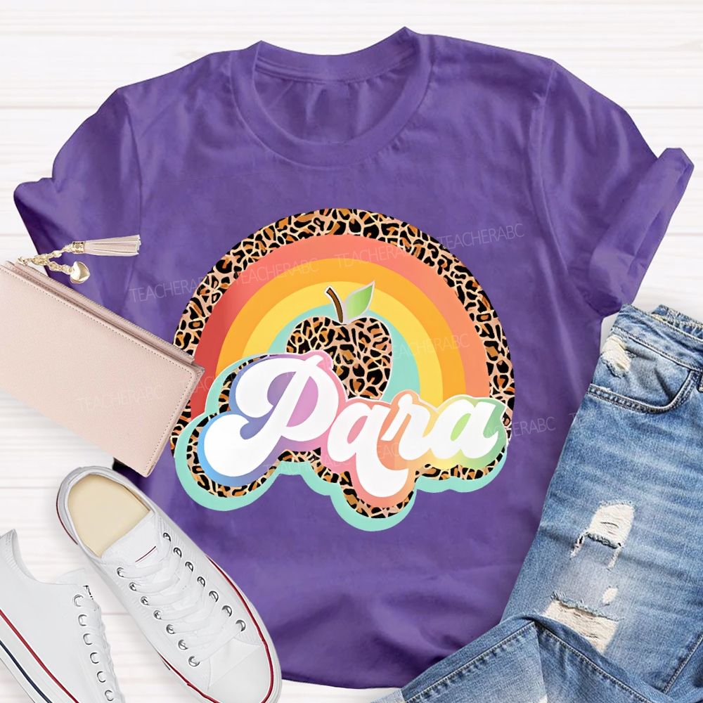 Para Leopard Print Rainbow Teacher T-shirt
