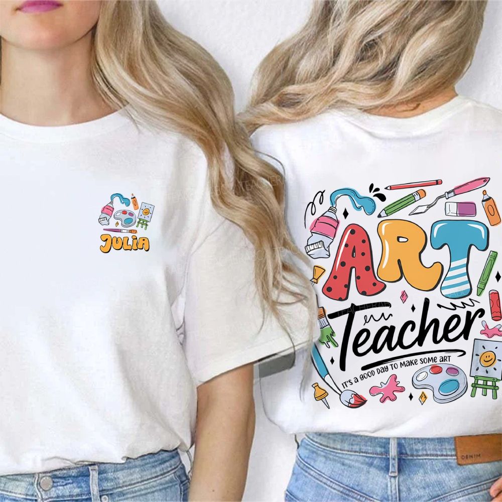 Personalized Name It's A Good Day To Make Some Art Pattern Double Printed T-shirt