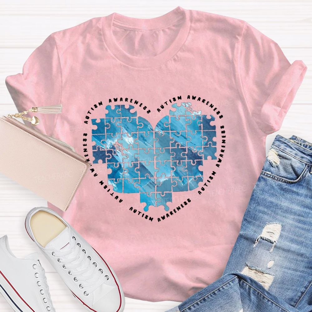 Autism Awareness Heart Puzzle Teacher T-Shirt