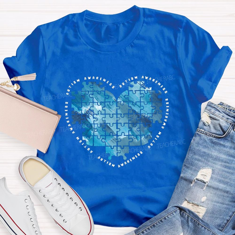 Autism Awareness Heart Puzzle Teacher T-Shirt