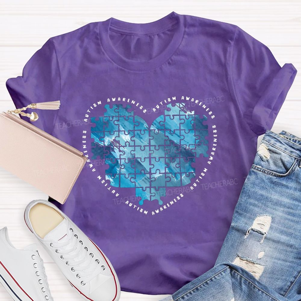 Autism Awareness Heart Puzzle Teacher T-Shirt