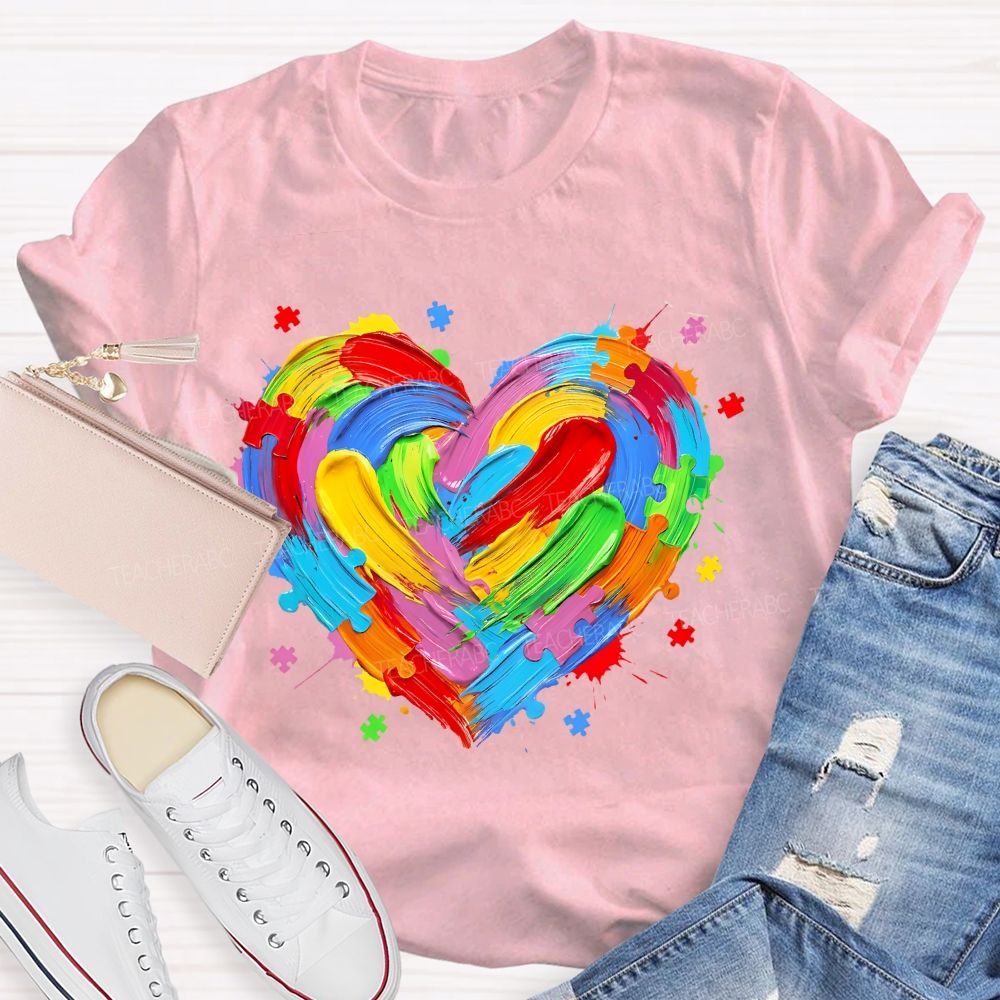Colorful Heart Paint Puzzle Teacher T-shirt
