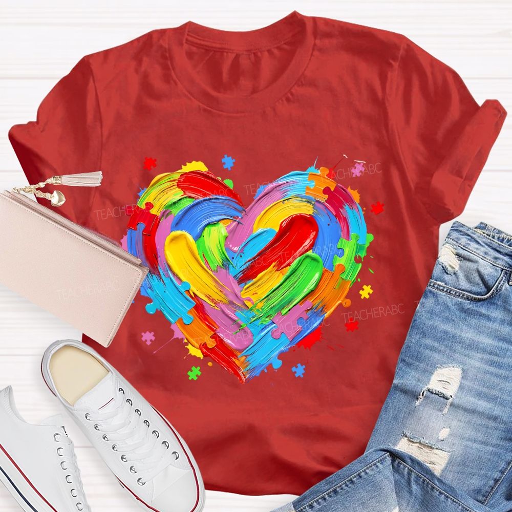 Colorful Heart Paint Puzzle Teacher T-shirt