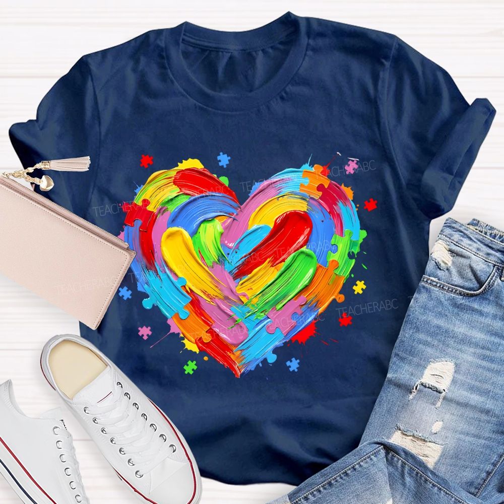 Colorful Heart Paint Puzzle Teacher T-shirt