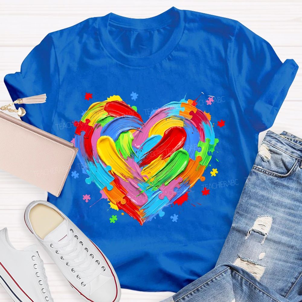 Colorful Heart Paint Puzzle Teacher T-shirt