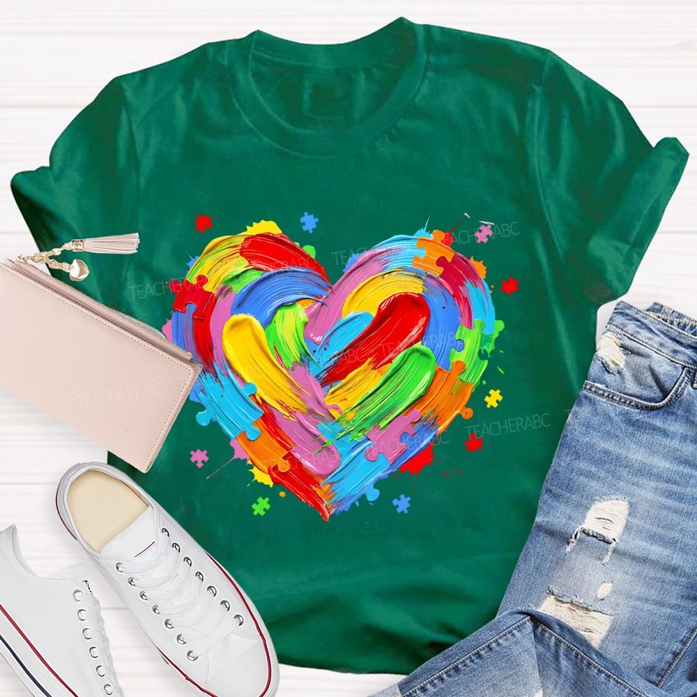 Colorful Heart Paint Puzzle Teacher T-shirt