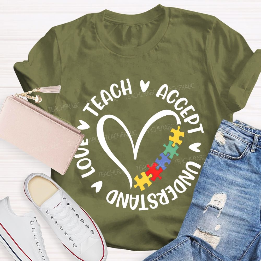 Teach Accept Love Understand Love Puzzle Teacher T-shirt