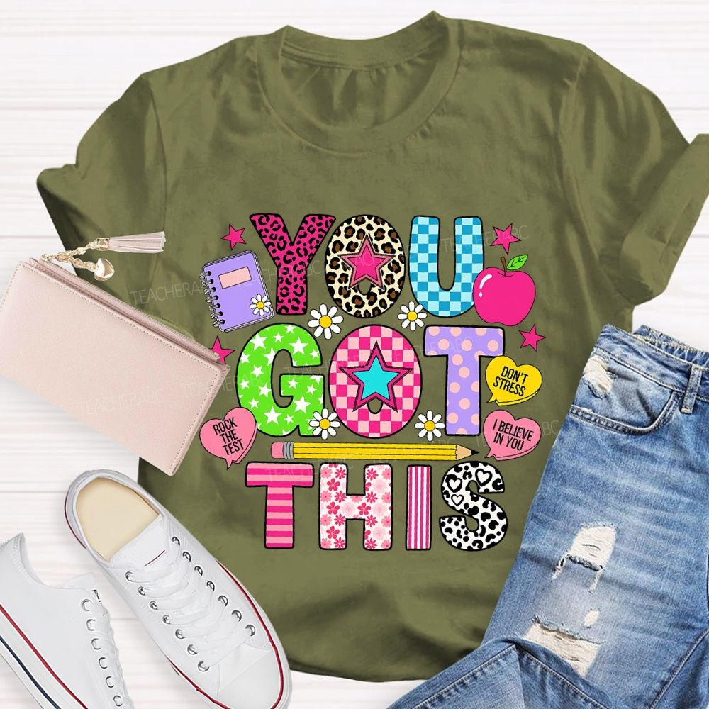 You Got This Rock The Test Don't Stress I Believe In You Leopard Print Flowers Letters Teacher T-shirt