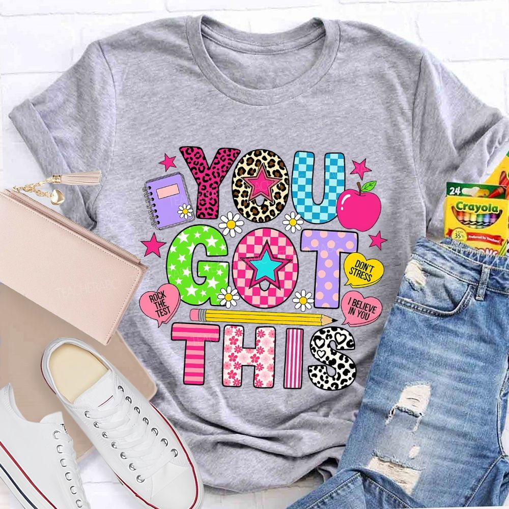 You Got This Rock The Test Don't Stress I Believe In You Leopard Print Flowers Letters Teacher T-shirt