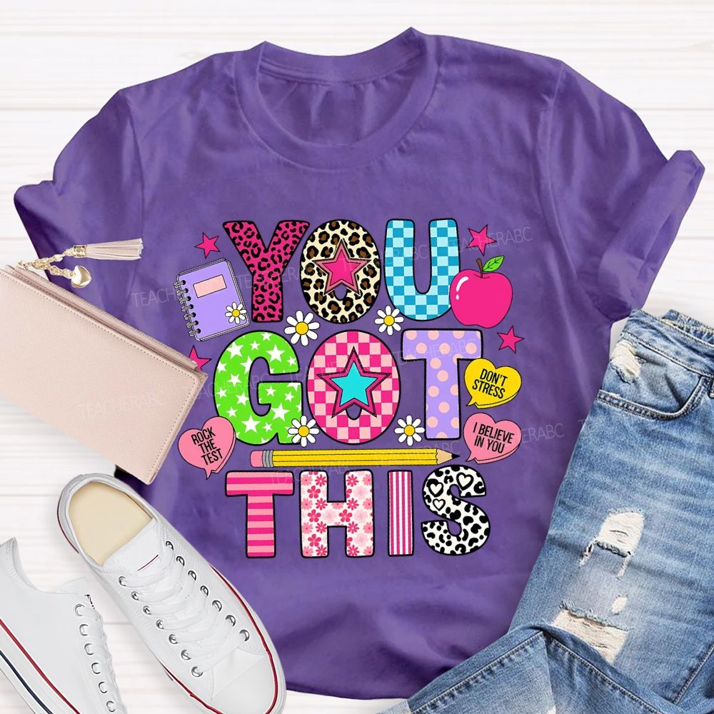 You Got This Rock The Test Don't Stress I Believe In You Leopard Print Flowers Letters Teacher T-shirt