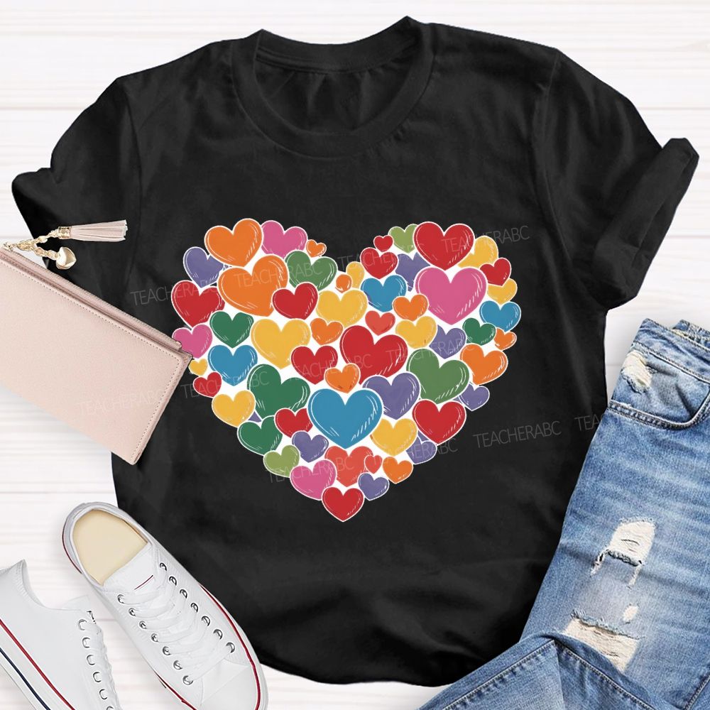 Colorful Hearts Pattern Gift Teacher T-shirt