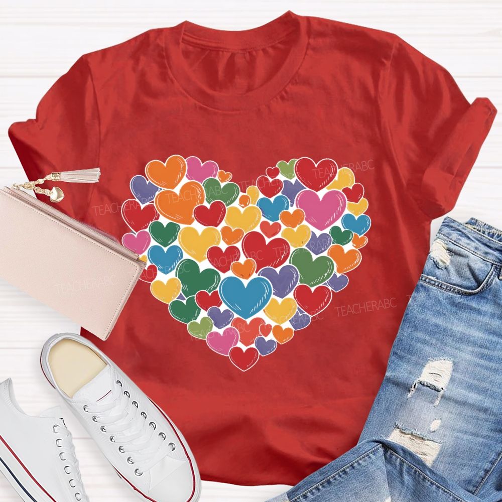 Colorful Hearts Pattern Gift Teacher T-shirt