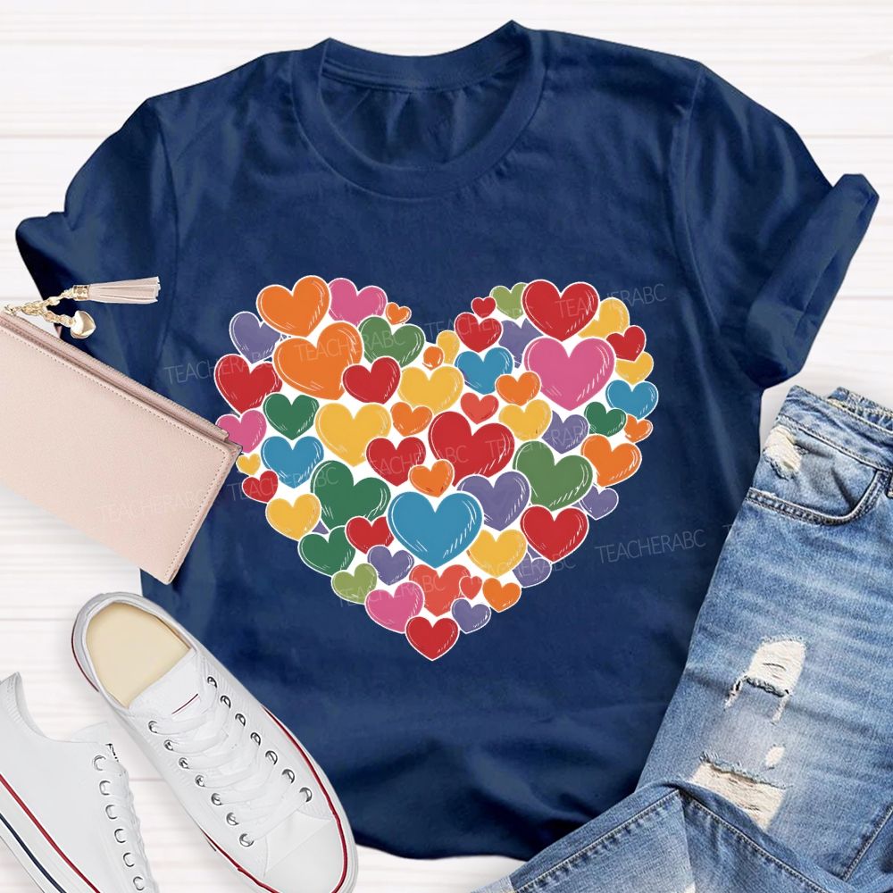 Colorful Hearts Pattern Gift Teacher T-shirt