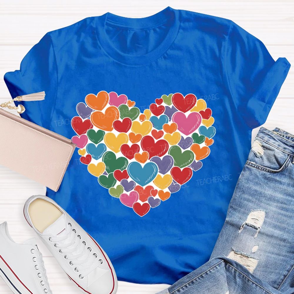 Colorful Hearts Pattern Gift Teacher T-shirt