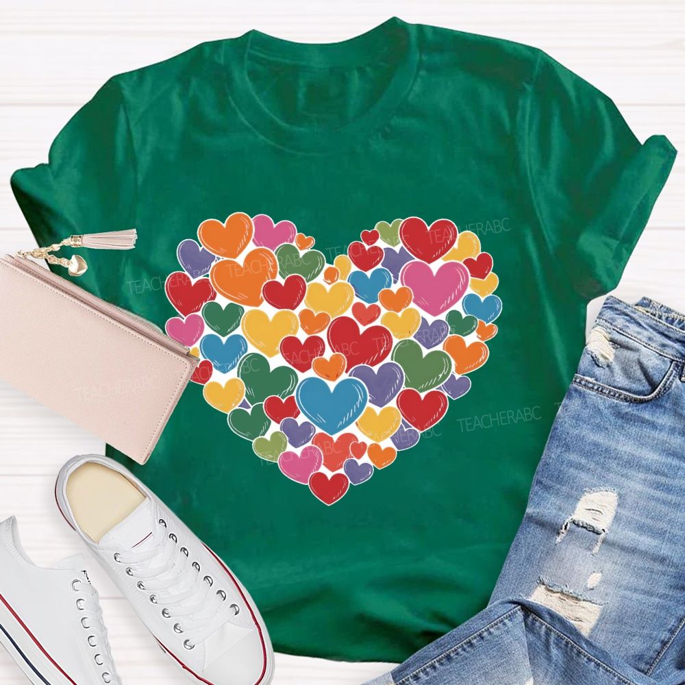 Colorful Hearts Pattern Gift Teacher T-shirt