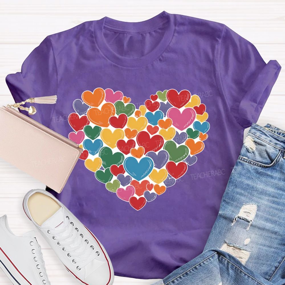 Colorful Hearts Pattern Gift Teacher T-shirt
