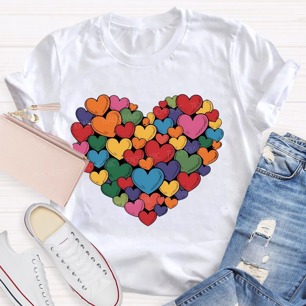 Colorful Hearts Pattern Gift Teacher T-shirt