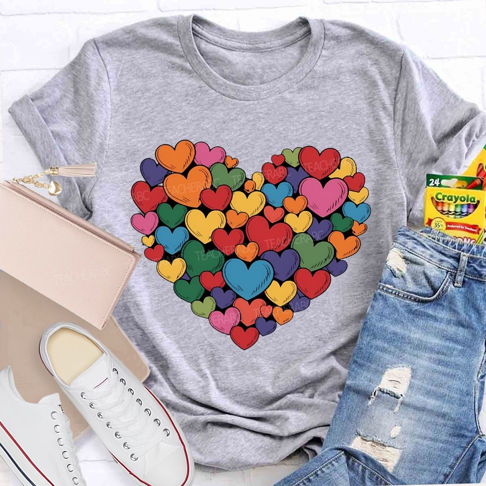 Colorful Hearts Pattern Gift Teacher T-shirt