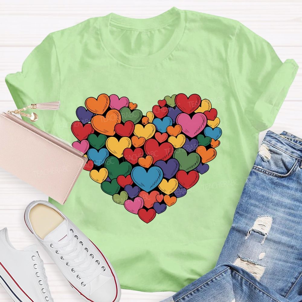 Colorful Hearts Pattern Gift Teacher T-shirt
