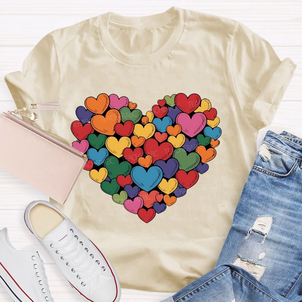 Colorful Hearts Pattern Gift Teacher T-shirt