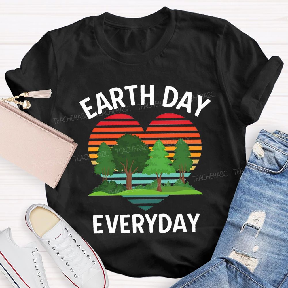 Earth Day Every Day Hearts And Trees Teacher T-shirt