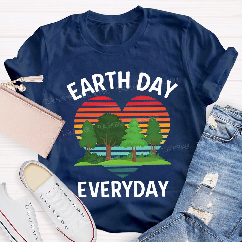 Earth Day Every Day Hearts And Trees Teacher T-shirt