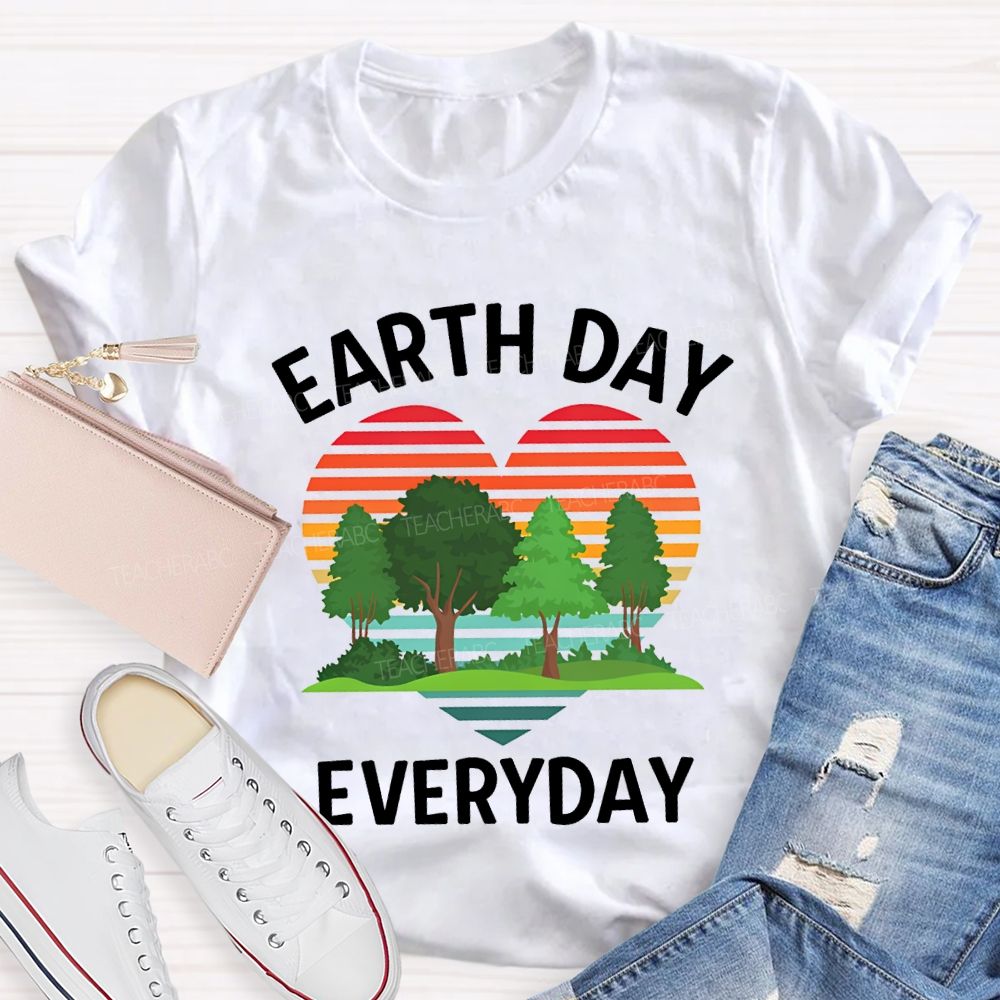 Earth Day Every Day Hearts And Trees Teacher T-shirt