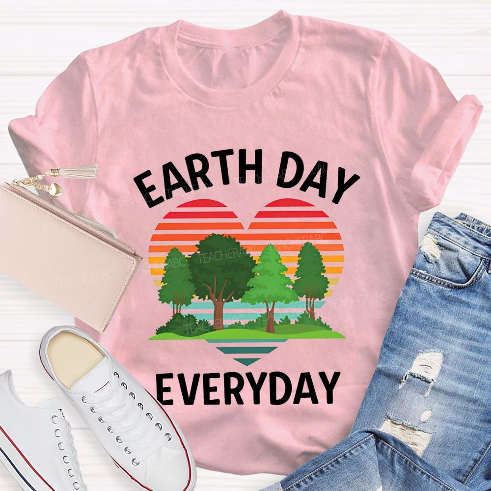 Earth Day Every Day Hearts And Trees Teacher T-shirt