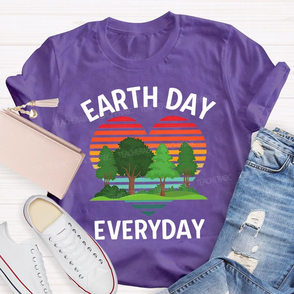 Earth Day Every Day Hearts And Trees Teacher T-shirt
