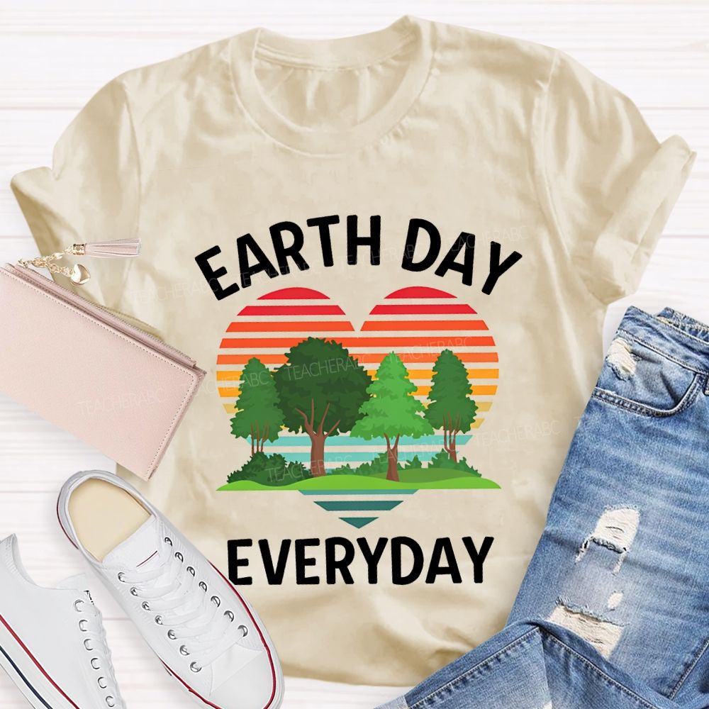 Earth Day Every Day Hearts And Trees Teacher T-shirt