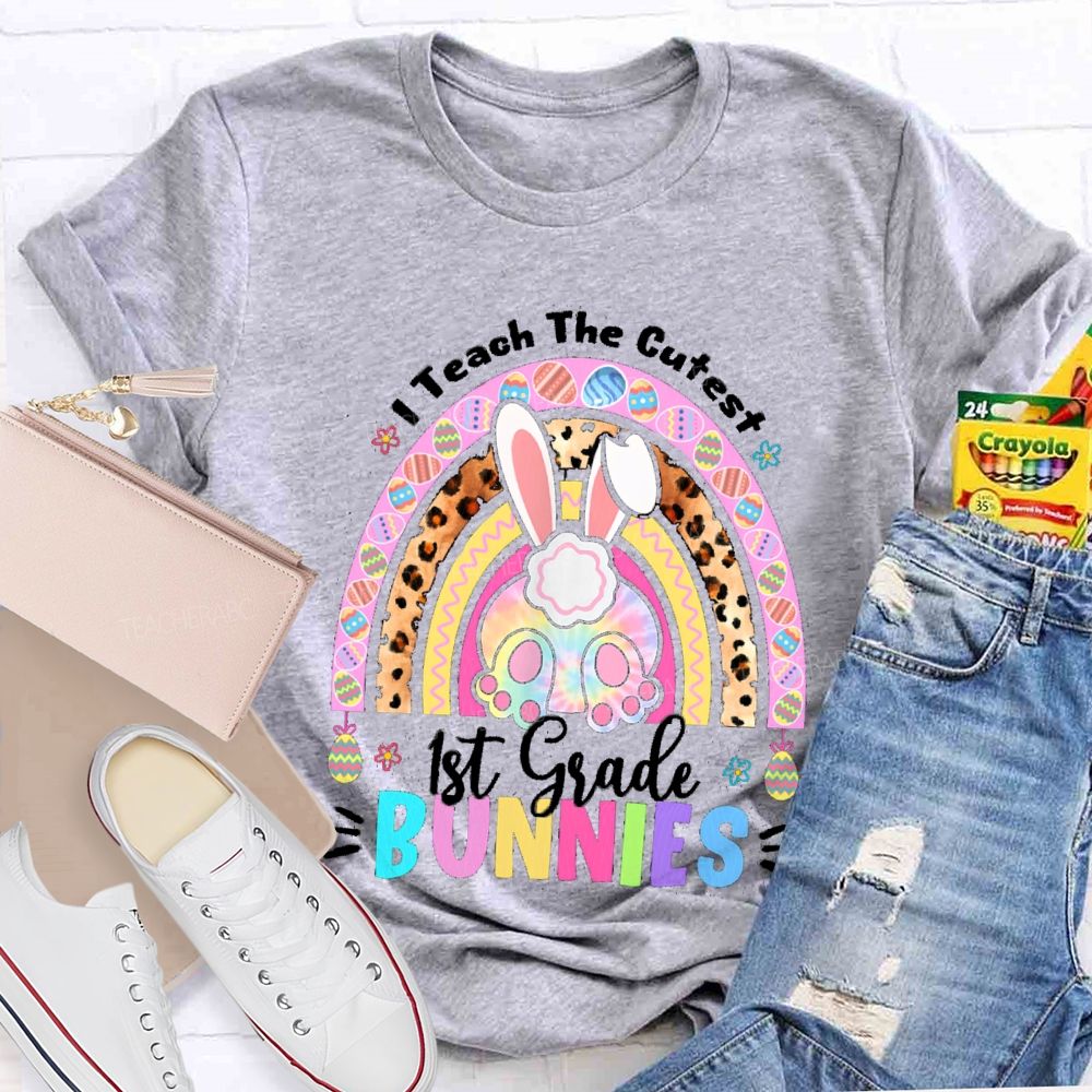 Personalized Grade I Teach The Cutest Bunnies Rainbow Teacher T-Shirt