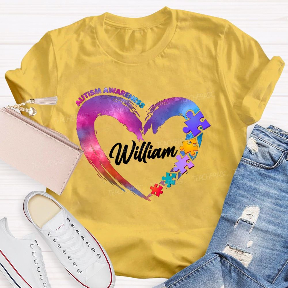 Personalized Name Autism Awareness Gradient Heart Teacher T-Shirt