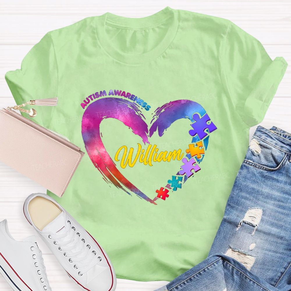 Personalized Name Autism Awareness Gradient Heart Teacher T-Shirt