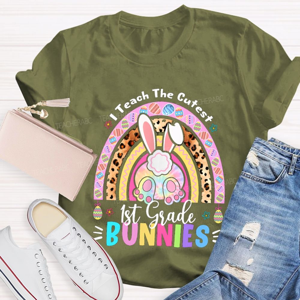 Personalized Grade I Teach The Cutest Bunnies Rainbow Teacher T-Shirt