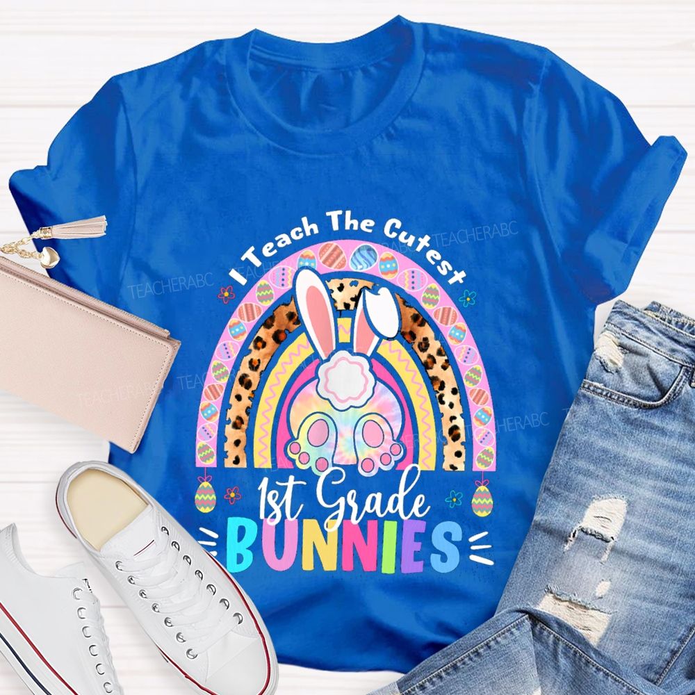 Personalized Grade I Teach The Cutest Bunnies Rainbow Teacher T-Shirt