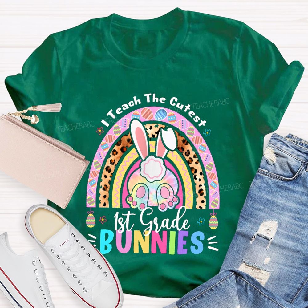 Personalized Grade I Teach The Cutest Bunnies Rainbow Teacher T-Shirt
