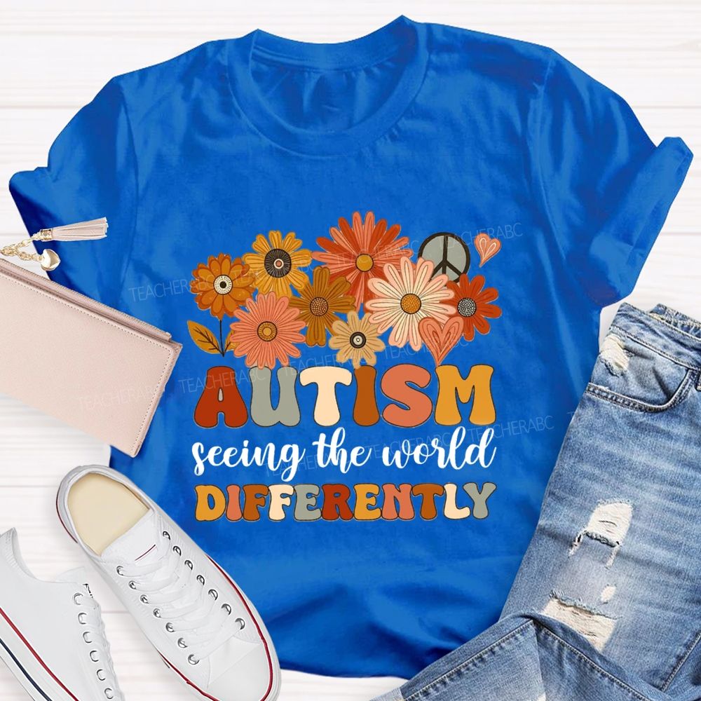 Autism Seeing The World Differently Sunshine Flower Teacher T-Shirt